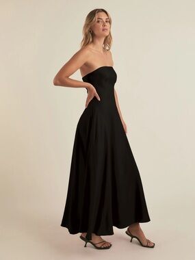 Cotton linen black strapless maxi dress XL